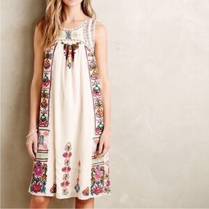Kavita Bhartia for Anthropology Embroidered Cream Dress